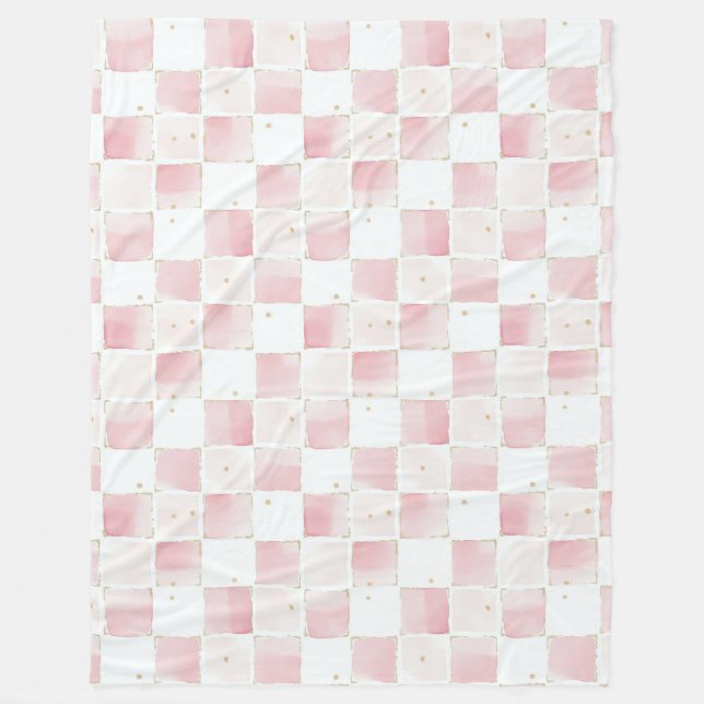Chic Pink White Squares Fleecedecke (Vorderseite)
