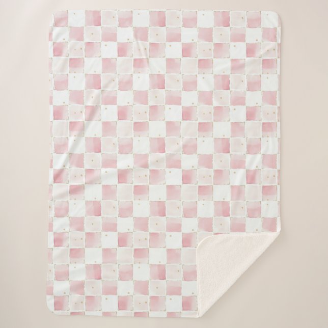 Chic Pink White Squares Sherpadecke (Vorderseite)