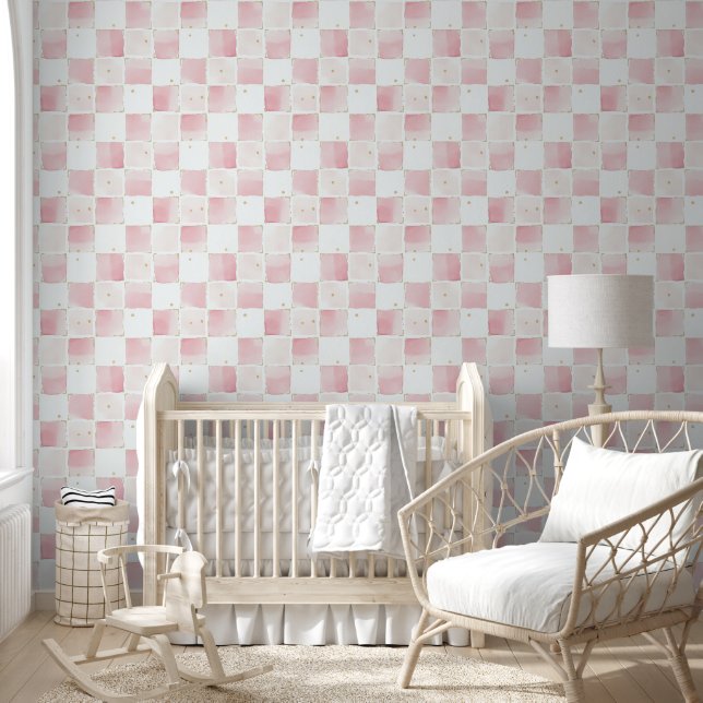 Chic Pink White Squares Tapete (Kinder)