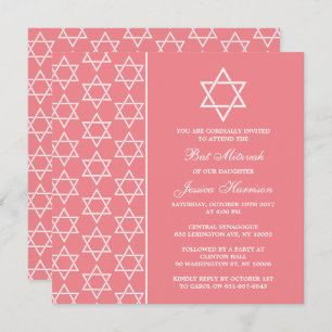 Chic Pink & White Stern David Bat Mitzvah Einladung