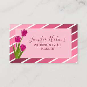 Chic Pink White Stripes Tulip Floral Visitenkarte