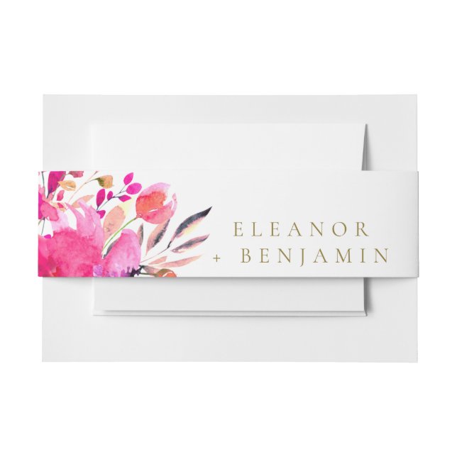 Chic Pink White Watercolor Floral Elegante Hochzei Einladungsbanderole (Vorderseite Beispiel)