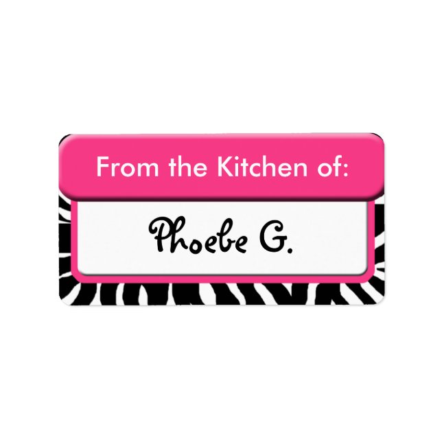 Chic Pink Zebra Print "From the Kitchen" Labels Adressaufkleber (Vorne)