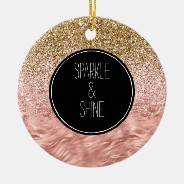 Chic Pink Zebra Print Glitz Keramik Ornament (Vorne)
