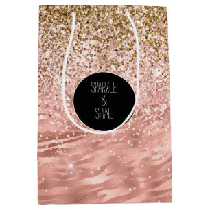 Chic Pink Zebra Print Glitz Mittlere Geschenktüte