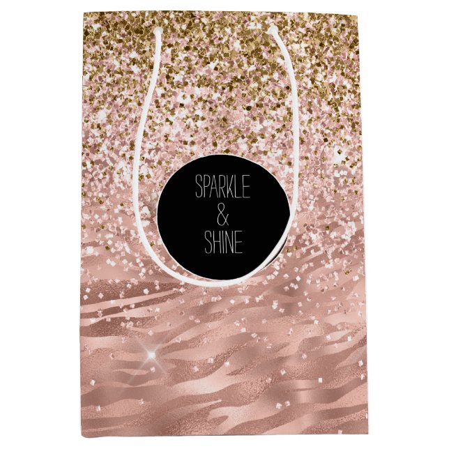 Chic Pink Zebra Print Glitz Mittlere Geschenktüte (Vorderseite)