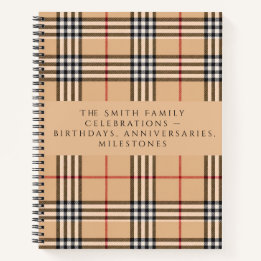 Chic Plaid Warm Tan | Anpassbarer Text Feiertag Notizbuch