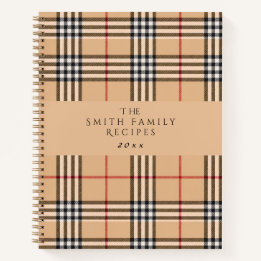 Chic Plaid Warm Tan | Anpassbarer Text Feiertag Notizbuch