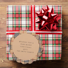 Chic Plaid Warm Tan | Anpassbares Foto und Text Ornament Karte
