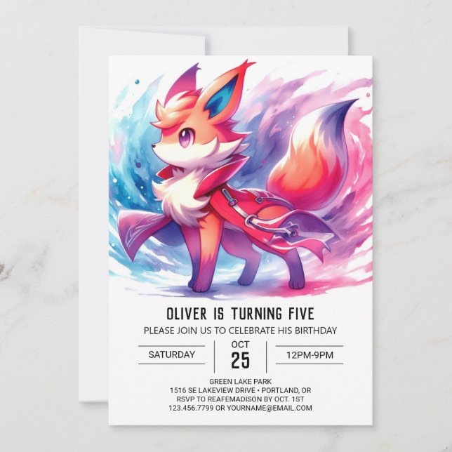 Chic Playful Fox Geburtstag Einladung (Vorderseite)