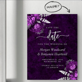 Chic Plum Silver Floral Wedding Save the Date Magneteinladung