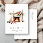 Chic Poinsettia Feuerplatz Warme Weihnachtswünsche Feiertagspostkarte<br><div class="desc">Wenn Sie weitere Anpassungen benötigen,  schreiben Sie mir bitte an yellowfebstudio@gmail.com.</div>