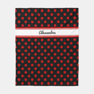 Chic Polka Dot Red Black Background Fleece Blanket
