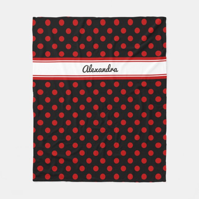 Chic Polka Dot Red Black Background Fleece Blanket (Vorderseite)