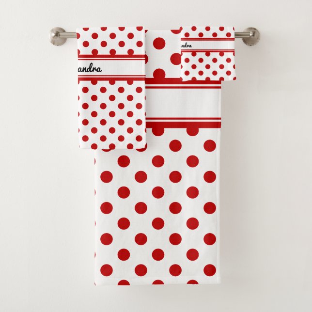 Chic Polka Dot Red White Background Badhandtuch Set (Insitu)