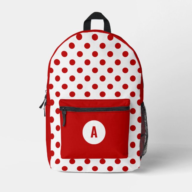 Chic Polka Dot Red White Background Bedruckter Rucksack (Vorderseite)