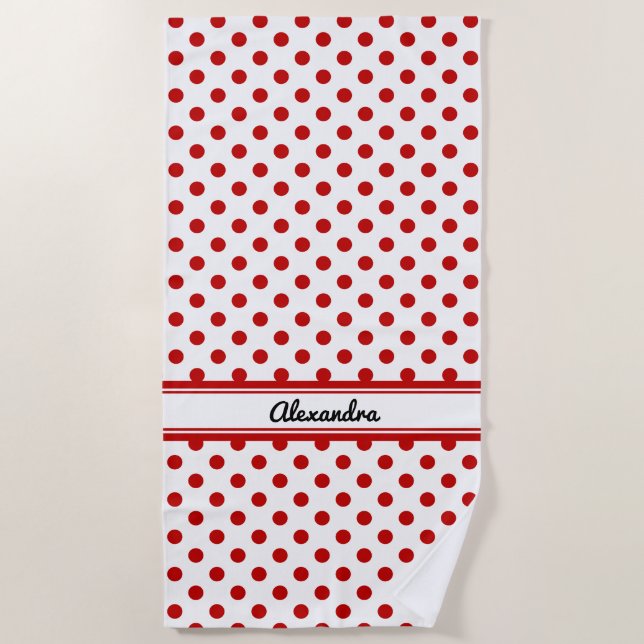 Chic Polka Dot Red White Background Strandtuch (Vorderseite)