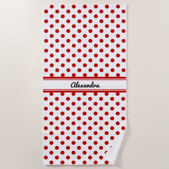 Chic Polka Dot Red White Background Strandtuch (Vorderseite)
