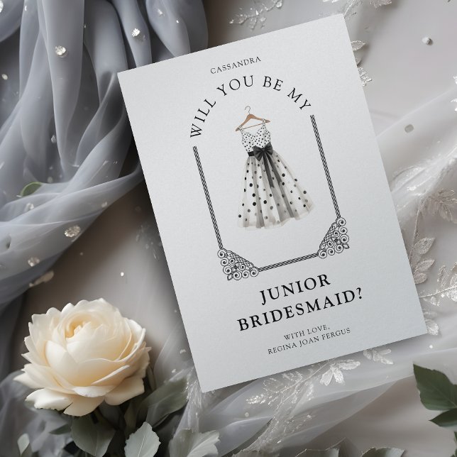 Chic Polka Dots JR Bridesmaid Dress Ornate Dome (Luxurious Chic Black Polka Dots Dress Ornante Dome Arch Effect JR Bridesmaid Proposal Card.)