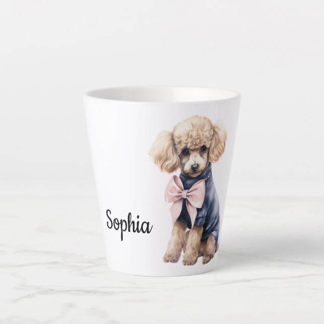 Chic Poodle in Pink & Blue Milchtasse (Vorderseite)