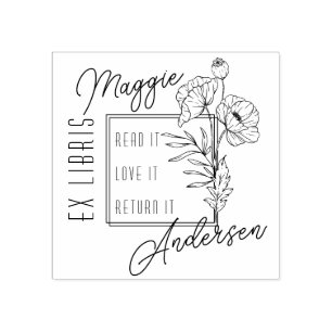 Chic Poppies Benutzerdefinierter Name Ex Libris Gummistempel