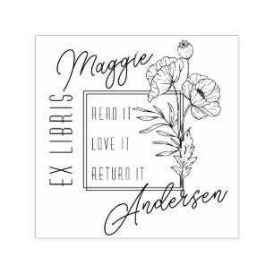 Chic Poppies   Benutzerdefiniertes Namens-Ex Libri Permastempel