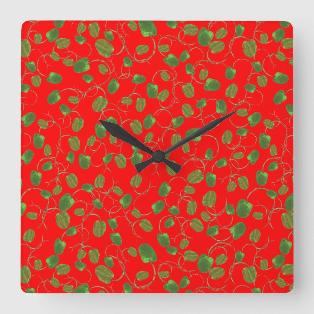 Chic Poppy Buds auf der rechten roten Wall-Uhr Quadratische Wanduhr (Vorderseite)