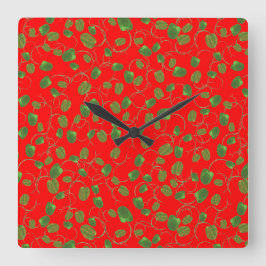 Chic Poppy Buds auf der rechten roten Wall-Uhr Quadratische Wanduhr