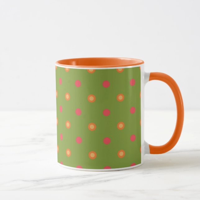 Chic Poppy Colors Polka Dots Ringer Coffee Tasse (Rechts)