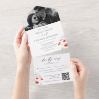 Chic Poppy Red Blume Monogram Foto Wedding