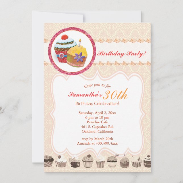 Chic Posh Cupcakes 30. Geburtstag Party Einladung (Vorderseite)