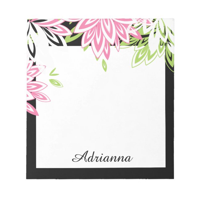 CHIC POST-IT-NOTE_PINK/GRÜNE/WEISSE FLORAL NOTIZBLOCK (Vorderseite)