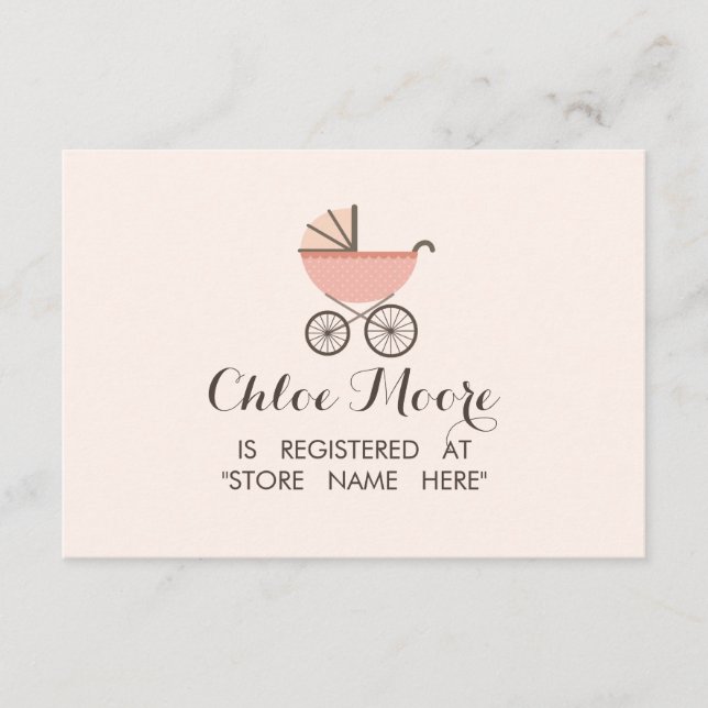 Chic Pram Girl Baby Showregisterkarte Beipackkarte Begleitkarte (Vorderseite)