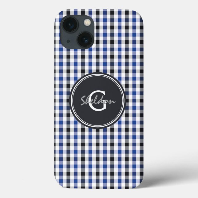 chic Preppy Blue Gingham Muster Monogramm Case-Mate iPhone Hülle (Rückseite)