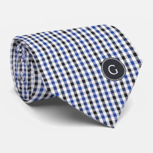 chic Preppy Blue Gingham Muster Monogramm Krawatte