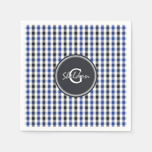 chic Preppy Blue Gingham Muster Monogramm Serviette