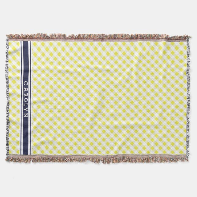 Chic Preppy Gingham Muster Monogramm Decke (Vorderseite)
