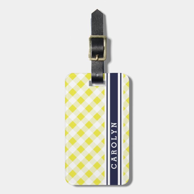 Chic Preppy Gingham Muster Monogramm Gepäckanhänger (Vorderseite vertikal)