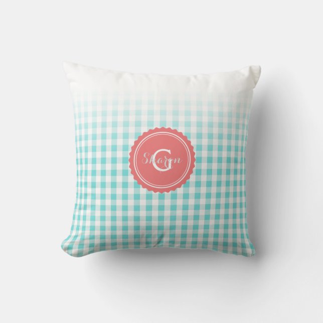 Chic Preppy-Gingham-Muster-Monogramm Kissen (Vorderseite)