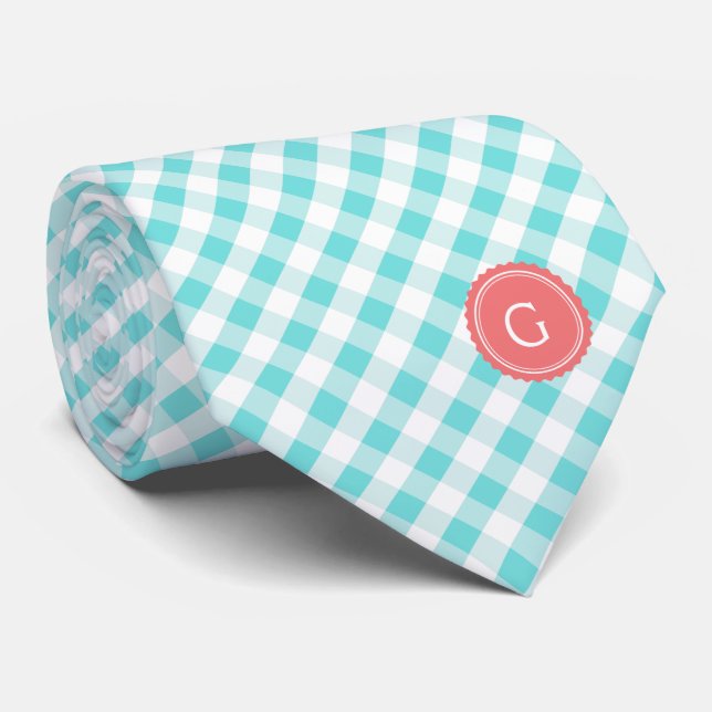 Chic Preppy-Gingham-Muster-Monogramm Krawatte (Gerollt)