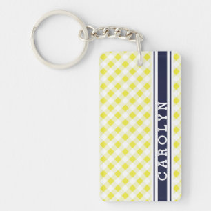 Chic Preppy Gingham Muster Monogramm Schlüsselanhänger