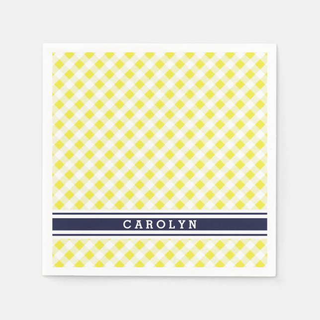 Chic Preppy Gingham Muster Monogramm Serviette (Vorderseite)