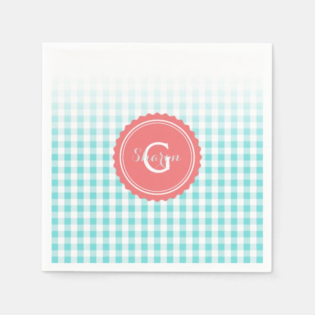 Chic Preppy-Gingham-Muster-Monogramm Serviette (Vorderseite)