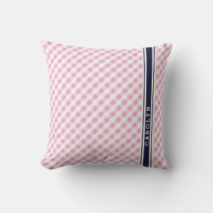Chic Preppy Pink Marine Gingham Muster Monogramm Kissen