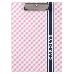 Chic Preppy Pink Marine Gingham Muster Monogramm Klemmbrett