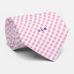 Chic Preppy Pink Marine Gingham Muster Monogramm Krawatte