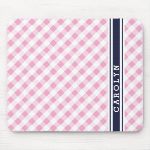 Chic Preppy Pink Marine Gingham Muster Monogramm Mousepad