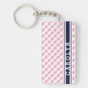 Chic Preppy Pink Marine Gingham Muster Monogramm Schlüsselanhänger