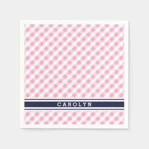 Chic Preppy Pink Marine Gingham Muster Monogramm Serviette