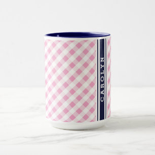 Chic Preppy Pink Marine Gingham Muster Monogramm Tasse